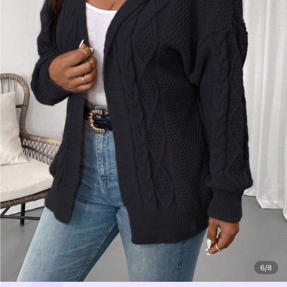 SHEIN Black Cable Knit Cardigan